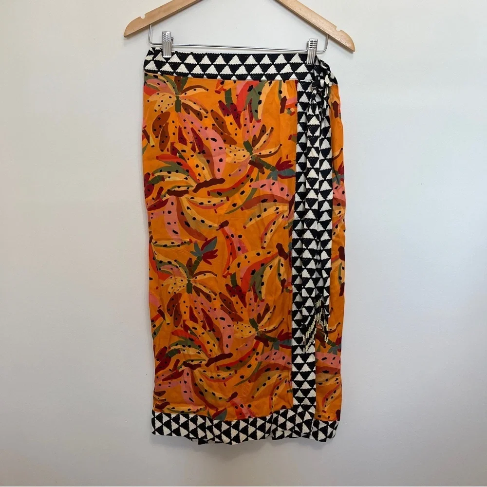 Farm Rio Contrast Wrap Midi Skirt Size Medium - Picture 2 of 6